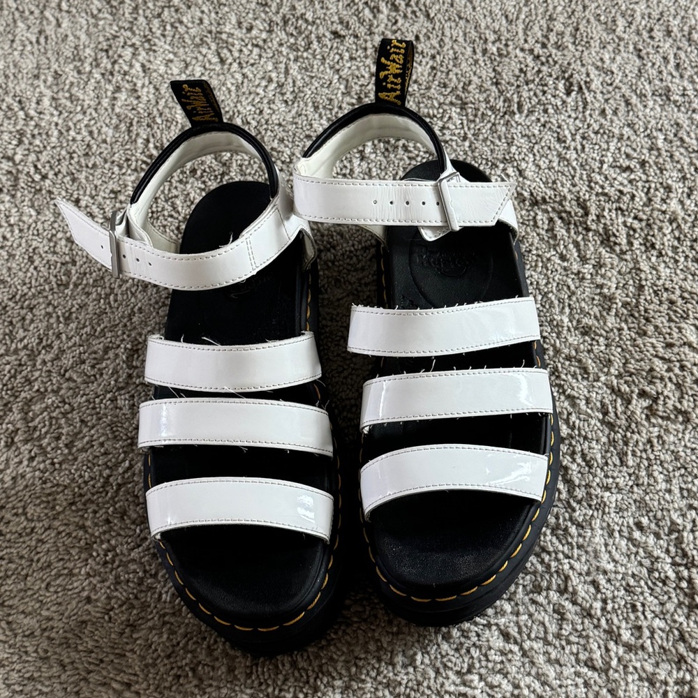 Dr. Martens White Patent Leather Triple-Strap Sandals